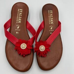 ✨Italian Shoemakers Red Flower Rhinestone Thong Sandals Made in Italy 8.5‎ women